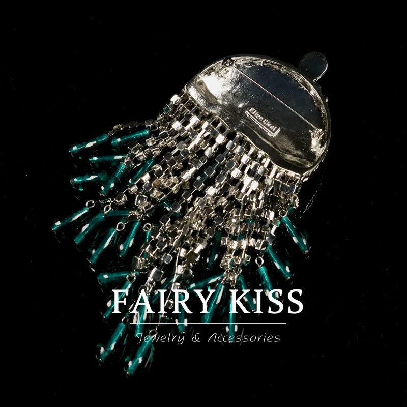 heavy industry tassel brooch inlaid diamonds  glass pendants retro ethnic style  earrings matching earrings