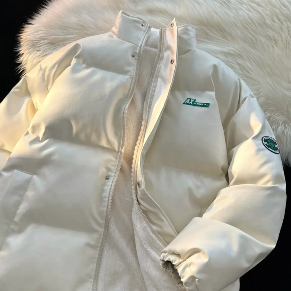 Jaqueta de couro falso grande, Parkas de lã grossa, jaqueta à prova de vento quente, Casacos acolchoados Hip Hop, moda masculina, Novo, Inverno, 2024