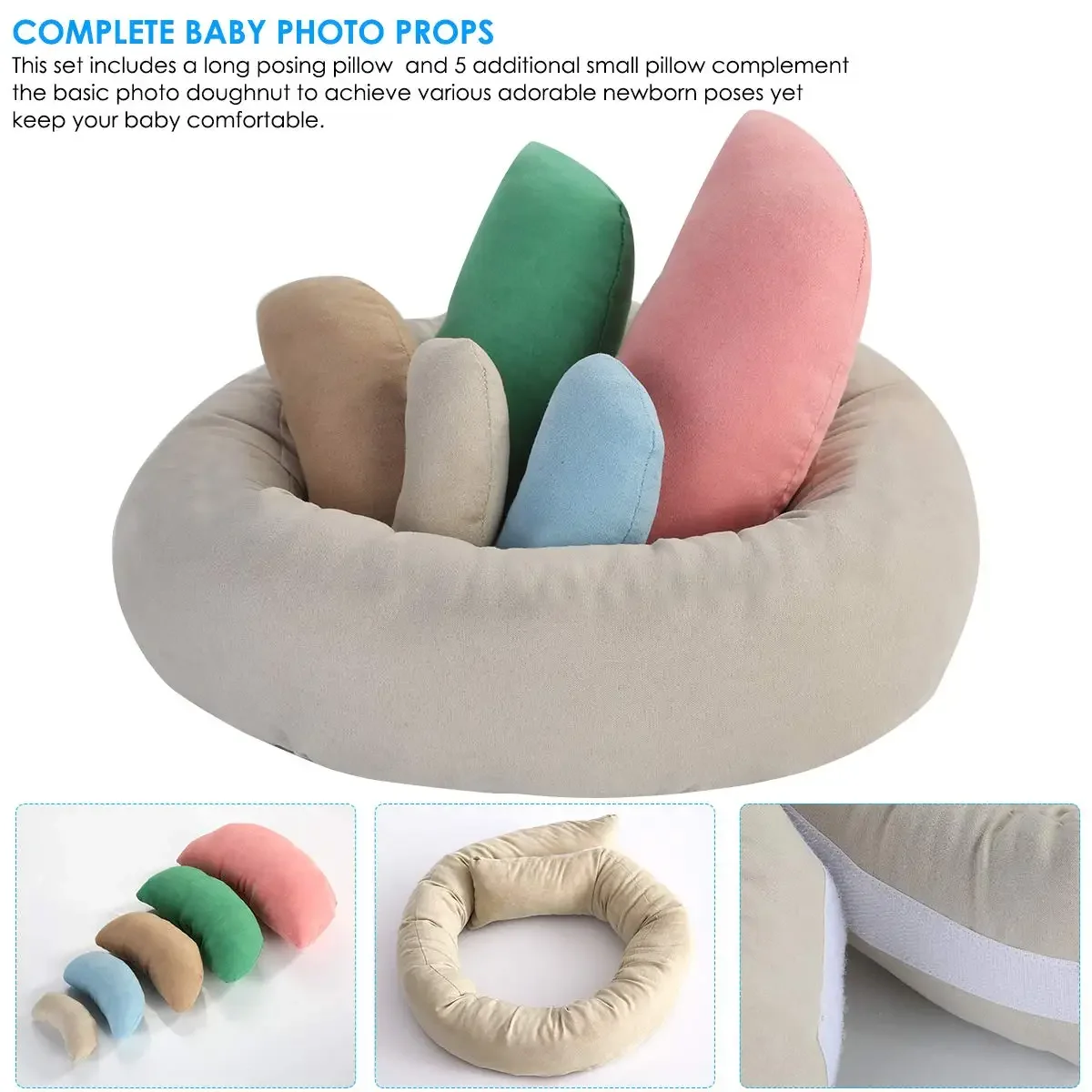 6PCS Baby Photoshoot Props Posing Pillow Newborn Photography Props Baby Bedding Cushion Baby Bean Pillow Infant Mattress Props