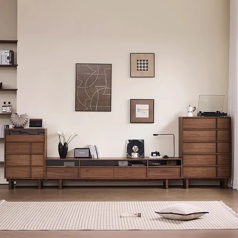 

High-end Solid TV Stands Wood Floor-to-ceiling Living TV Stands Storage Integrated Vintage Home Furniture Ein FernseherZY40DSG