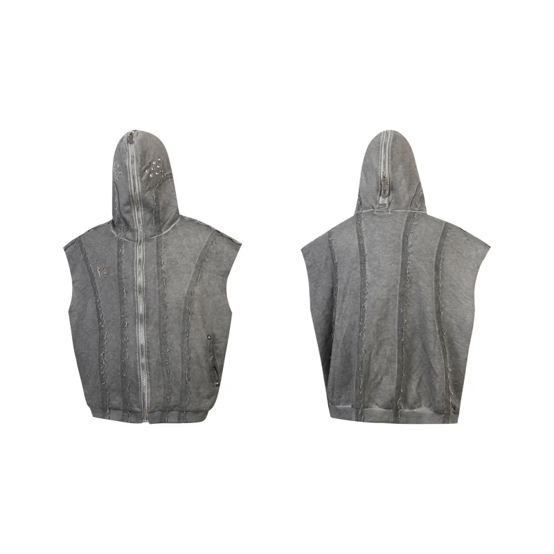 

Thug Club 25ss American High Street Vintage Sleeveless Vest Unisex Cotton Fabric Hooded Zipper Closure Color Casual Swe...