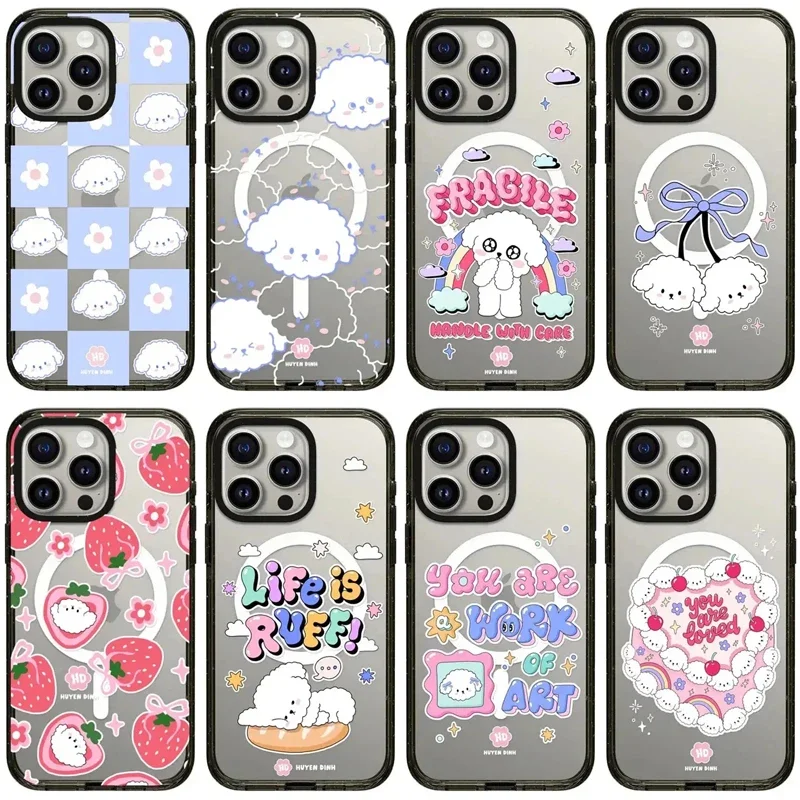 

Cute White Dog Acrylic Black Border Magnetic iPhone 11 12 13 15 14 Pro Max Protective Case, Fits iPhone 15 Pro Max