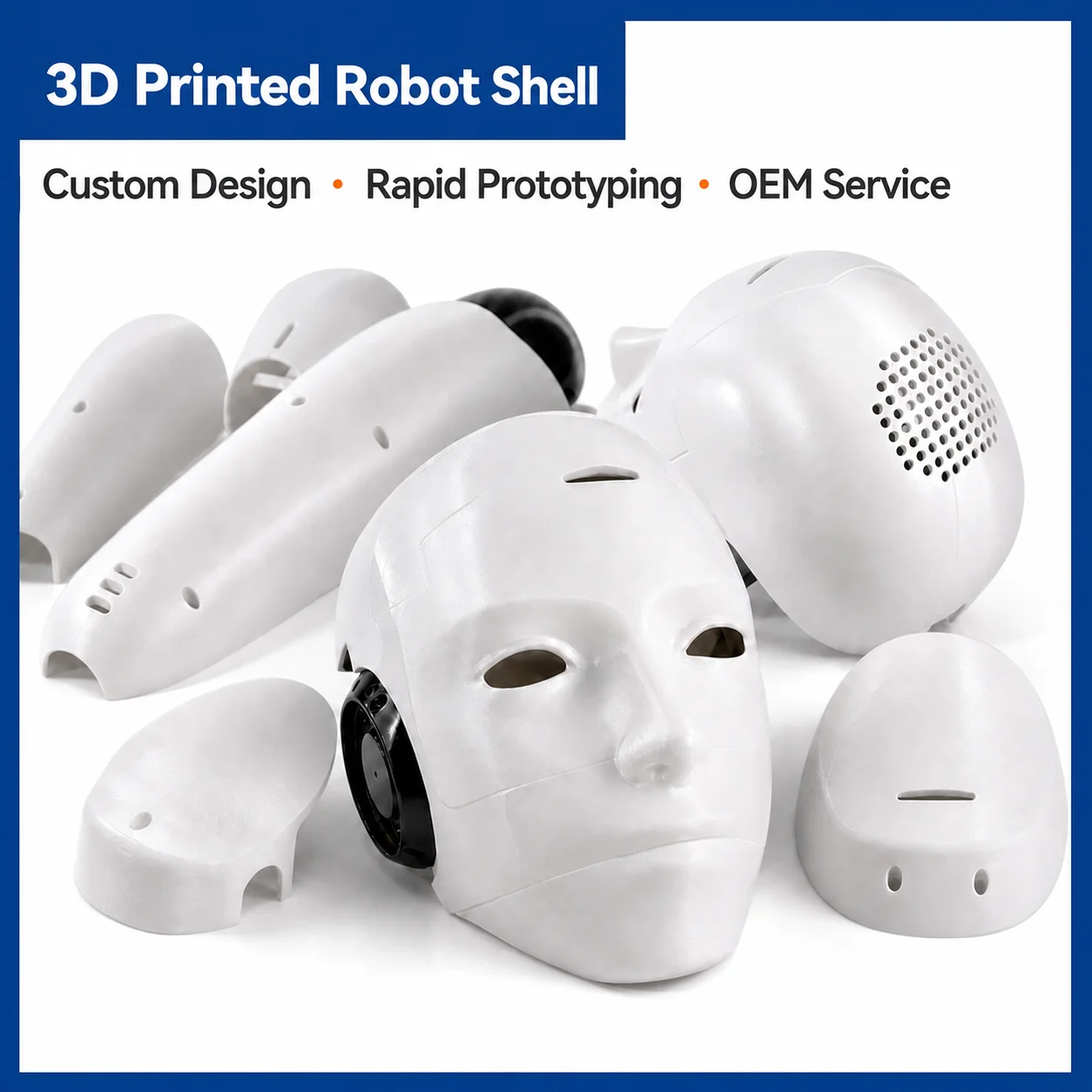 3D Printed Robot Shell, Head, Hoint, Body parts, High Precision Complete Model Sanding Coloring Painting – All Done In One Stop