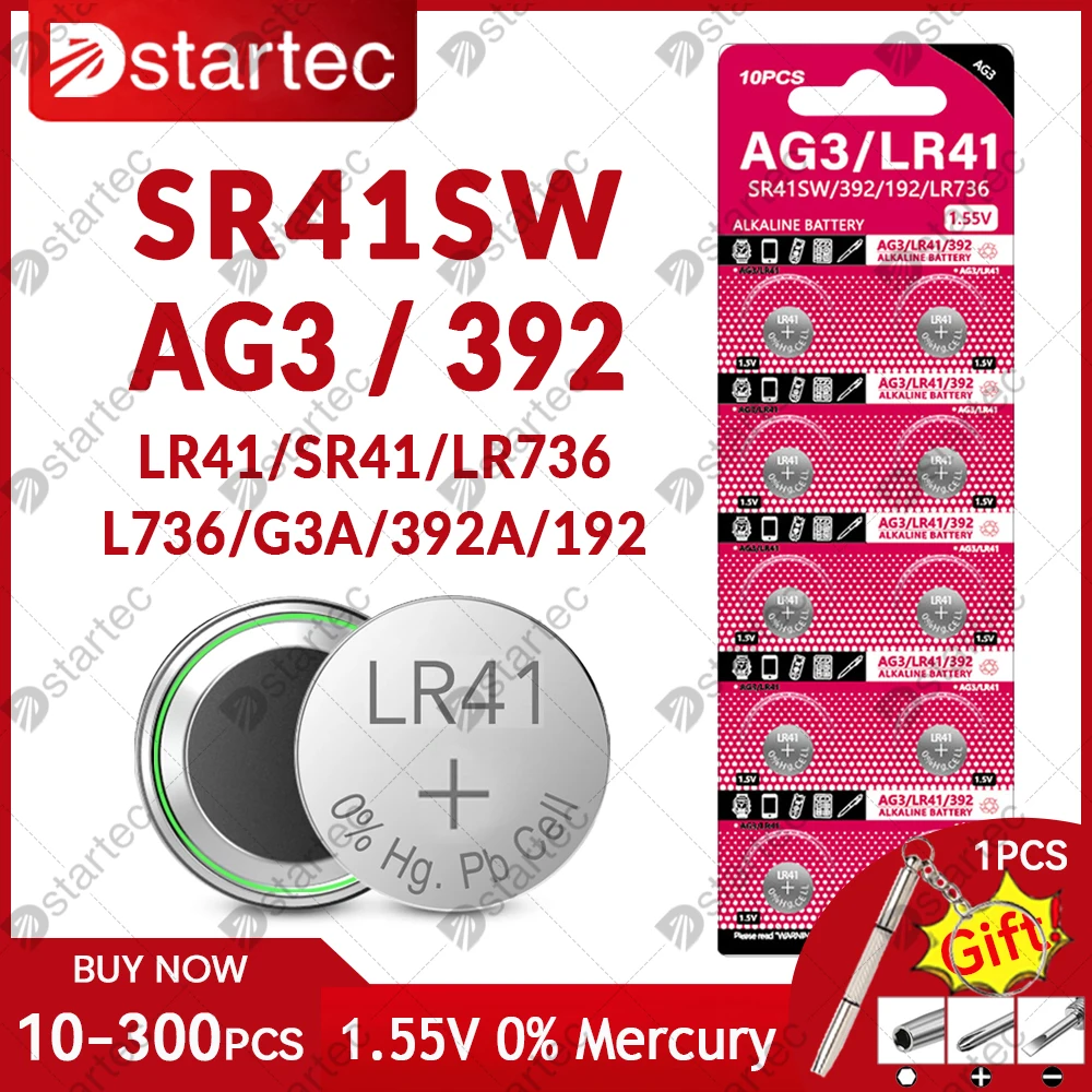 10-300PCS LR736 AG3 LR41 Button Batteries SR41SW 392A 392 192 SR41 L736 CX41 1.55V Alkaline Coin Cell Silver Oxide Watch Battery