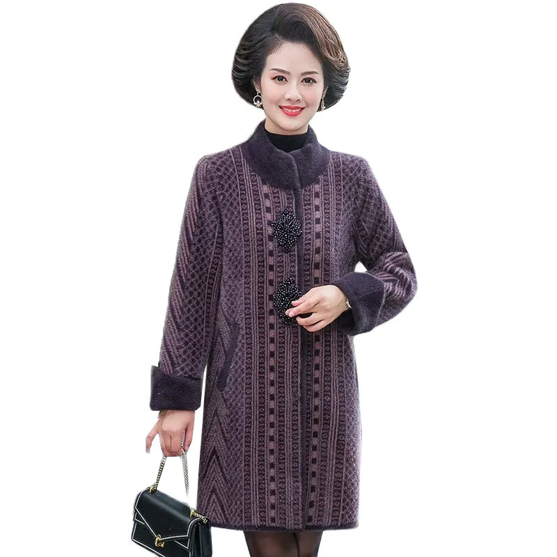 

Middle-aged Women Woolen Coat Winter 2022 New Imitate Mink Fleece Wool Jacket Fashion Mid Long Thick Warm Woolen Female Overco