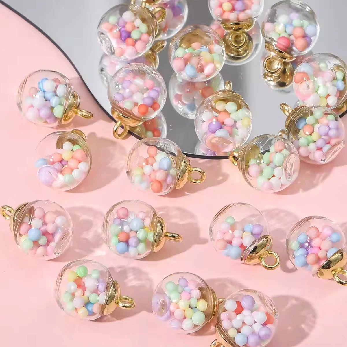 20pcs Colorful Sequins Star Sequins Round Ball Glass Ball Pendant DIY Handmade Ear Studs Earrings Ear Jewelry Material Pack