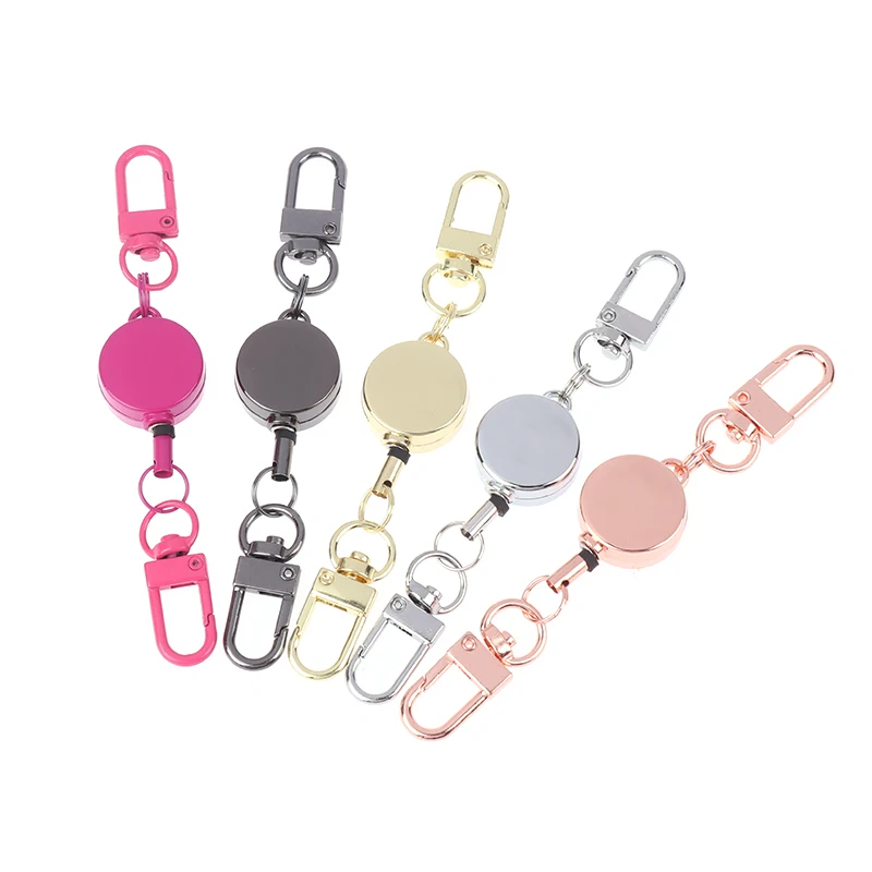 Sporty Retractable Key Ring Nurse Accessories Anti-theft Retractable Key Holder Metal Easy-to-pull Buckle Rope Elastic Keychain