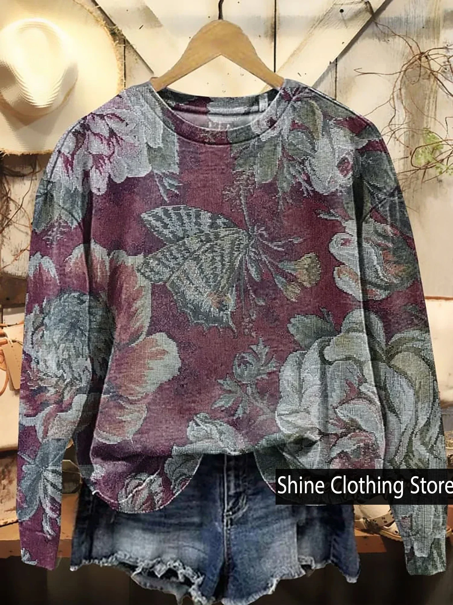 New Arrivals Vintage Moroccan Style Print Casual Sweatshirt  O-Neck Comfortable T-Shirt Size S To 5XL