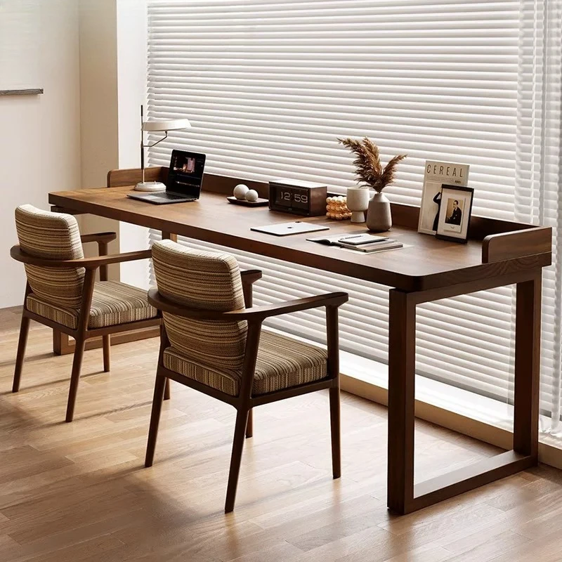 Against the wall desk Solid wood double strip Home study table Bedroom computer table