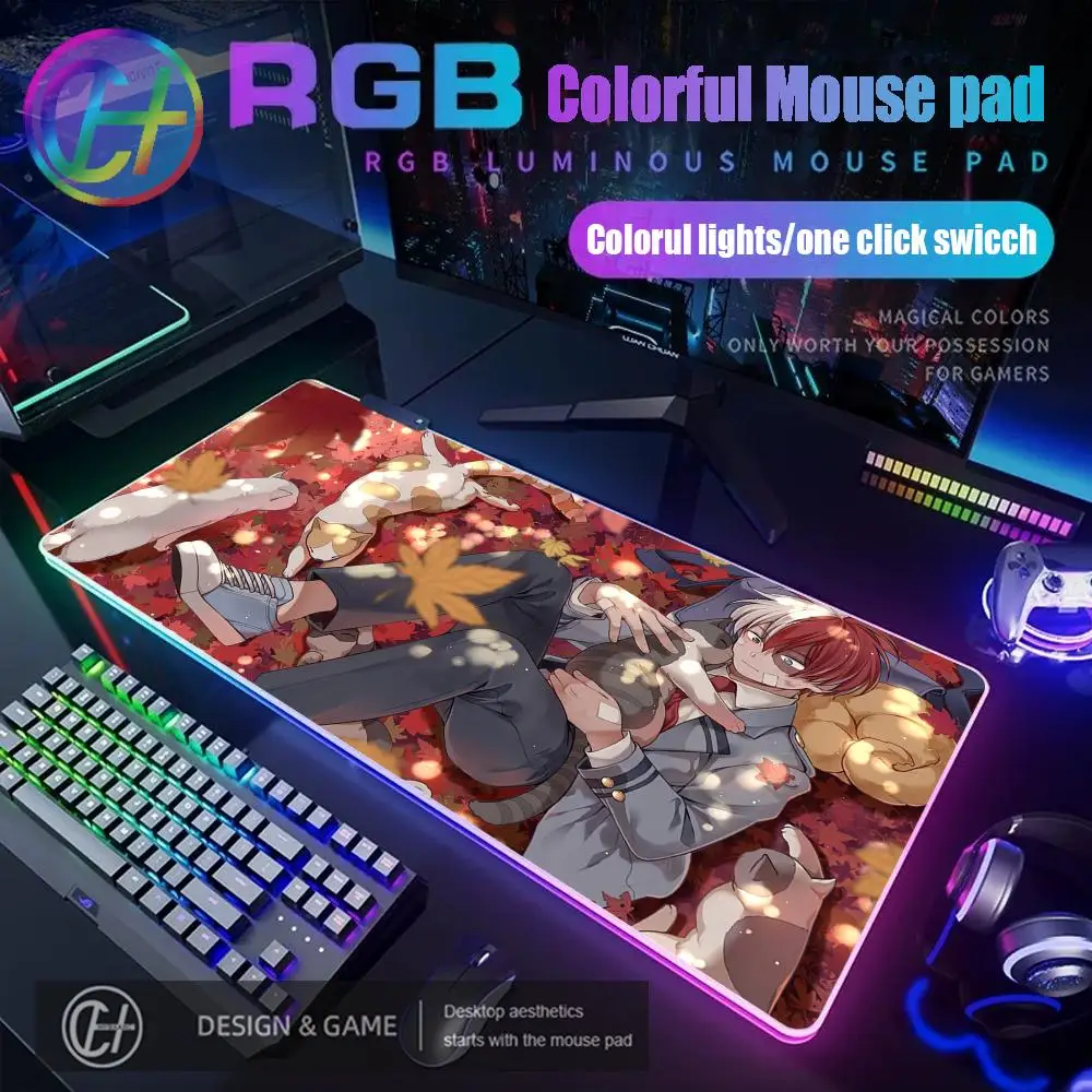 

Shoto Todoroki M-My Hero Academia Anime Mouse Pad RGB Gaming Desk Mat HD Gamer Large LED Light XXL MousePads PC Computer Carpet