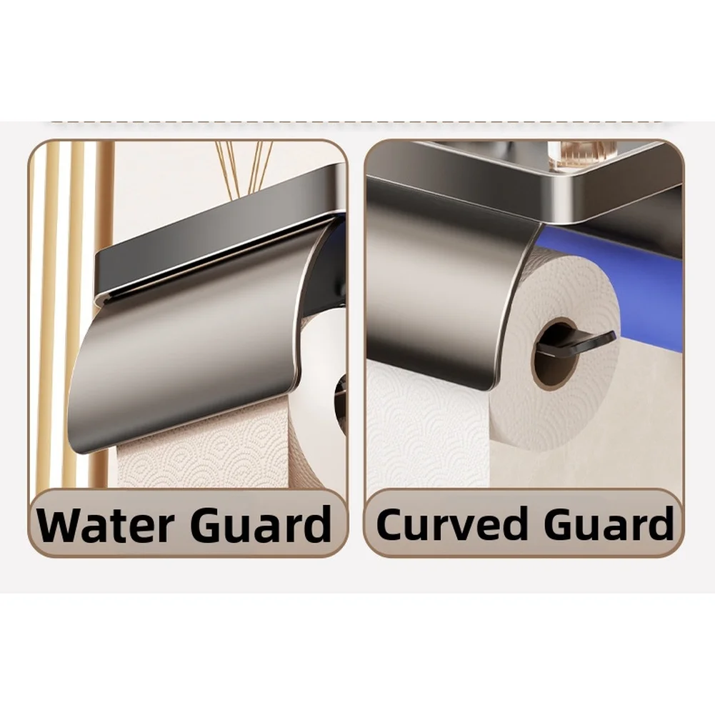 Paper Product Box Holder Mounted No Drill Aluminum Material with Dispenser Shelf and Waterproof Barrier 17x14x9.2cm