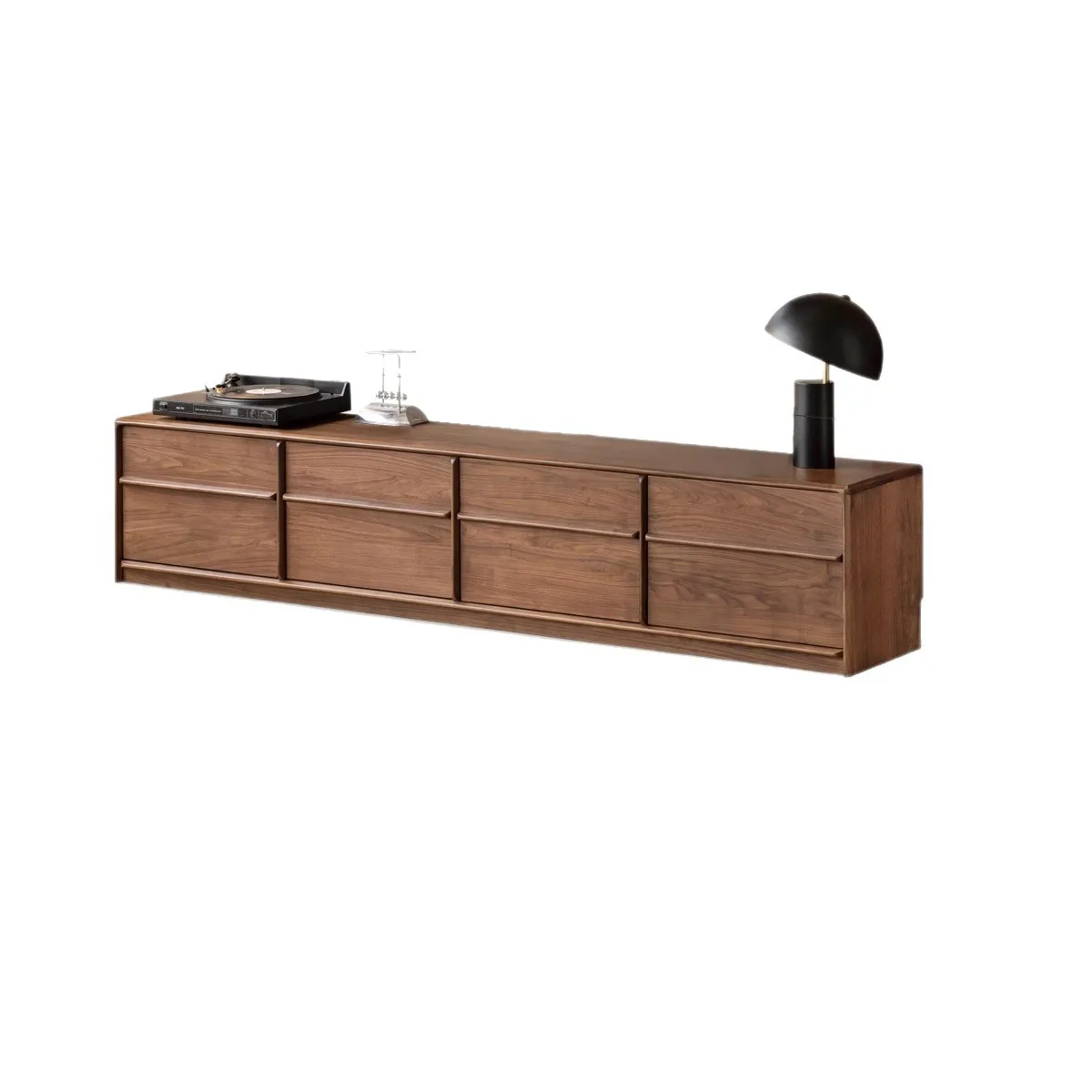 

Italian light luxury floor cabinet black walnut floor bone line TV cabinet