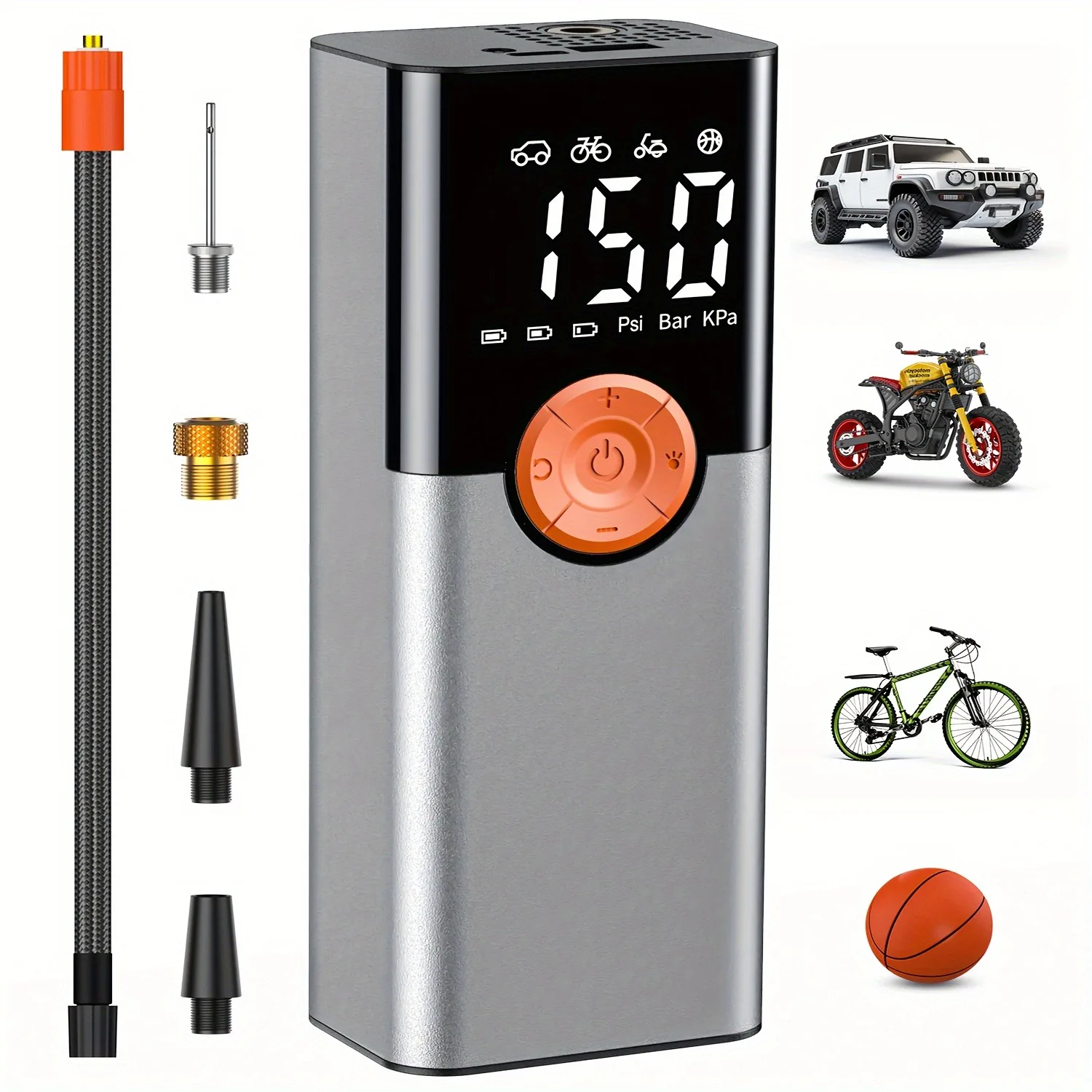 Portable Tire Inflator - Car Air Compressor With Digital Pressure Gauge - 150 PSI - Air Pump With LED Light For Car, Motorcycle,