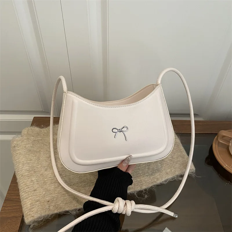 

Versatile Solid Color Bow PU Shoulder Underarm Bags for Women Casual Ladies Adjustable Crossbody Bag Portable Female Handbags