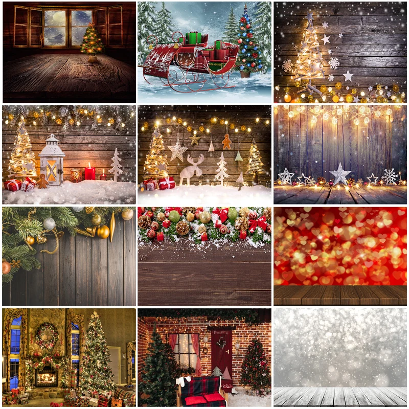 

SHENGYONGBAO Christmas day Backgrounds For Photography Winter Snow Gift Baby Newborn Portrait Photo Backdrops 210316SLT-05