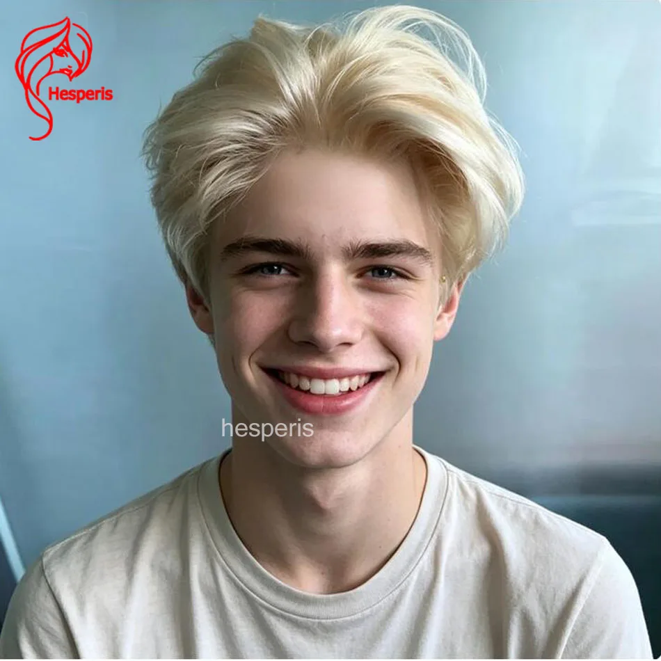 

Мужской парик Hesperis Blonde Full Lace, короткая стрижка пикси, из натуральных человеческих волос, бразильские парики Remy с прозрачным кружевом, мужские короткие парики