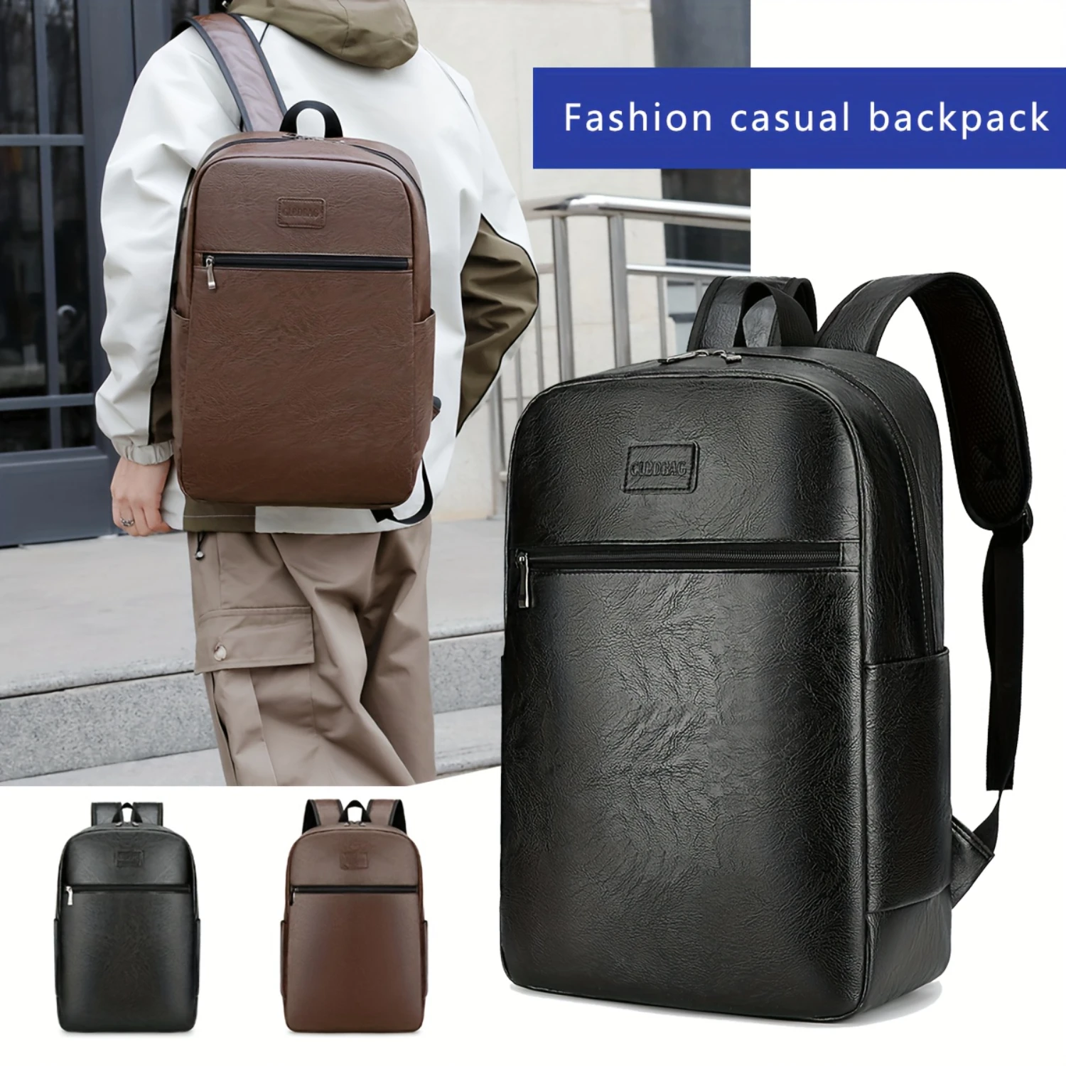 Simple Fashion Large Capacity Backpack, PU Leather Travel School Bag