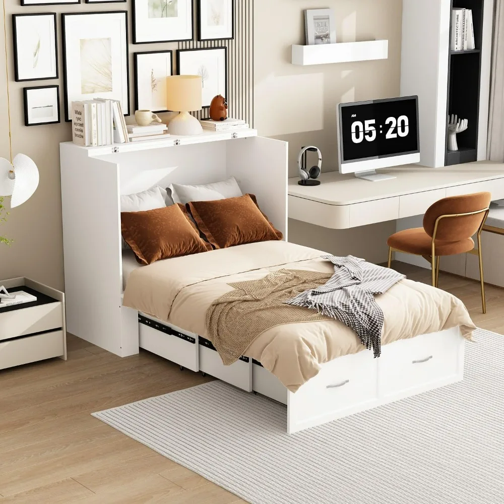 Twin Murphy Bed with Built-in Charging Station, Space-Saving Murphy Bed Twin with Drawer, Foldable Murphy Beds Chest for Home