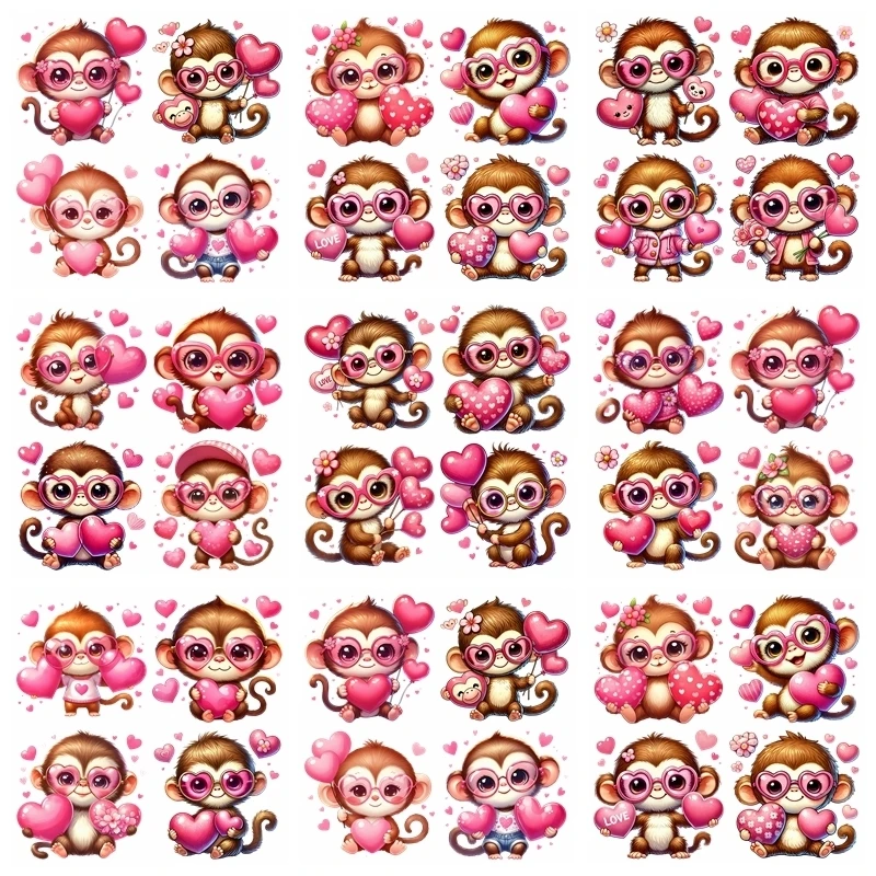 

Love Monkey set Diy Washable Heat Press Printed Accessories Patch Heat Transfer DIY children's clothing decoration sticker