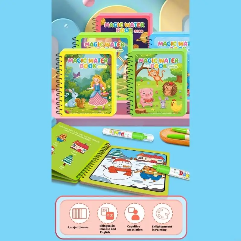 Kids Magical Water Drawing Book Reusable Coloring and Doodling Book Set for Children Creative Play Art Learning Toy L8RB