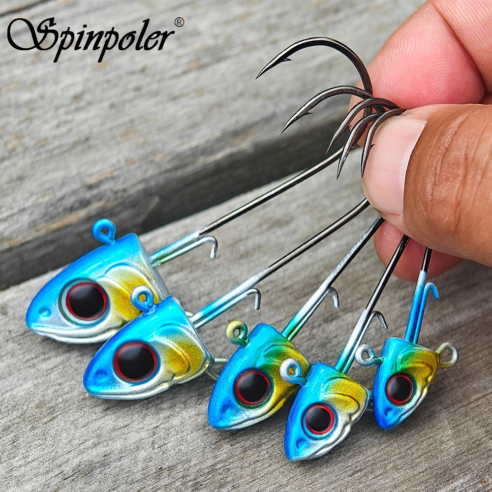 Spinpoler 7g/10g/14g/20g/30g Tête de jig Swimbait à large ouverture, hameçon à longue tige barbelé, hameçon jig en forme de poisson, leurre de pêche pour eau douce et eau salée