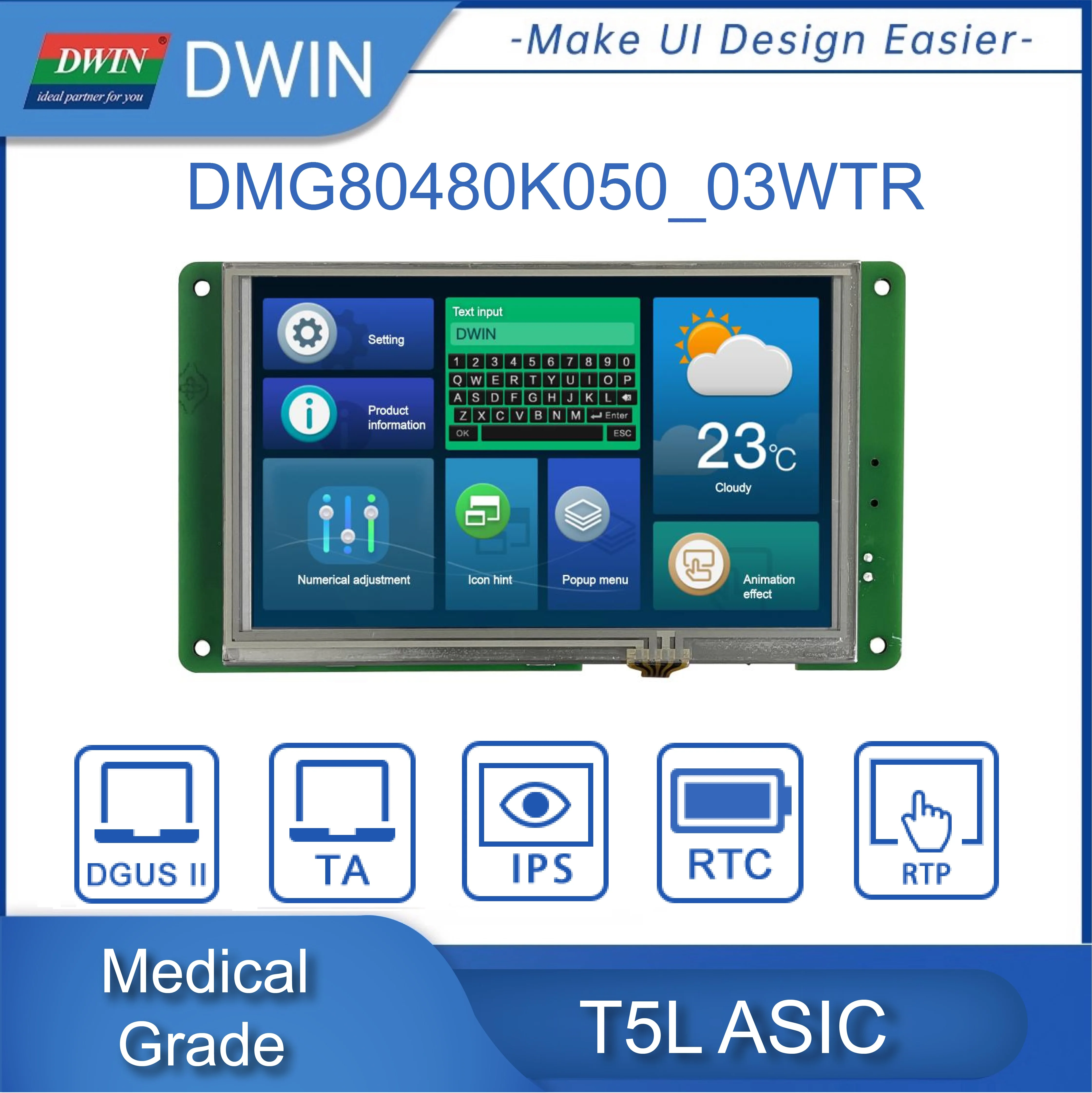 Imagem -04 - Módulo Conformal do Ips Lcd do Revestimento da Categoria Médica de Dwin Toque Esperto Hmi Dmg80480k050 _ 03w Pixéis 800x480 Rs232 Rs485 Uart