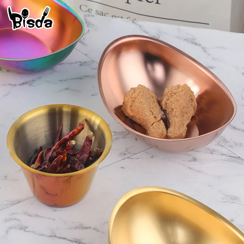 1/2Pcs Stainless Steel Snack Dessert Bowl Small Bowl For Salad Sauce Container Rainbow Dipping Cups Tableware