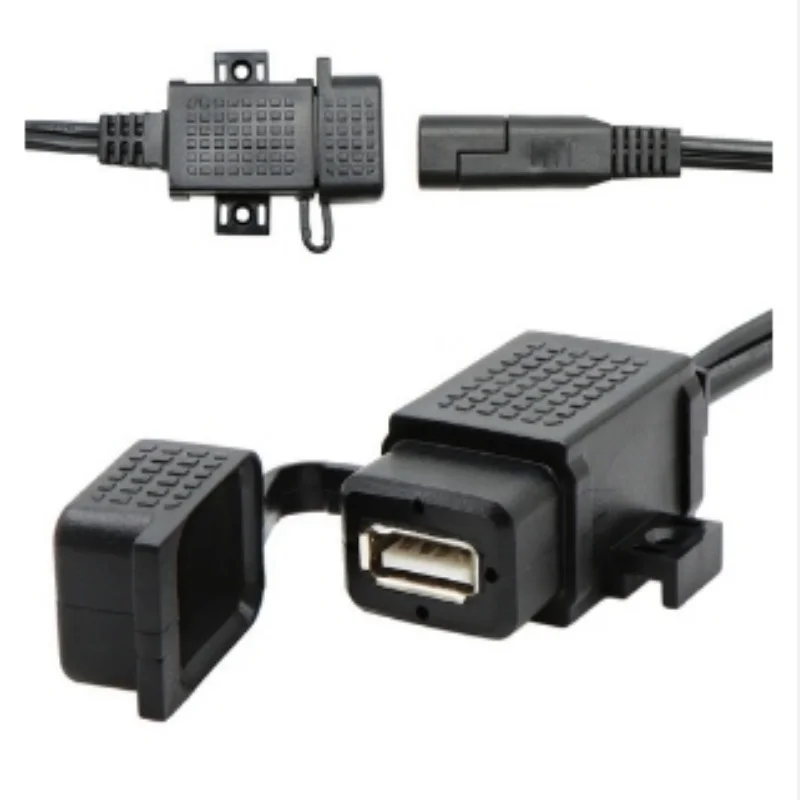 Waterproof Motorcycle Black USB Charger 4.2A Dual USB Port Socket Fuse Ring Connector For GPS Universal