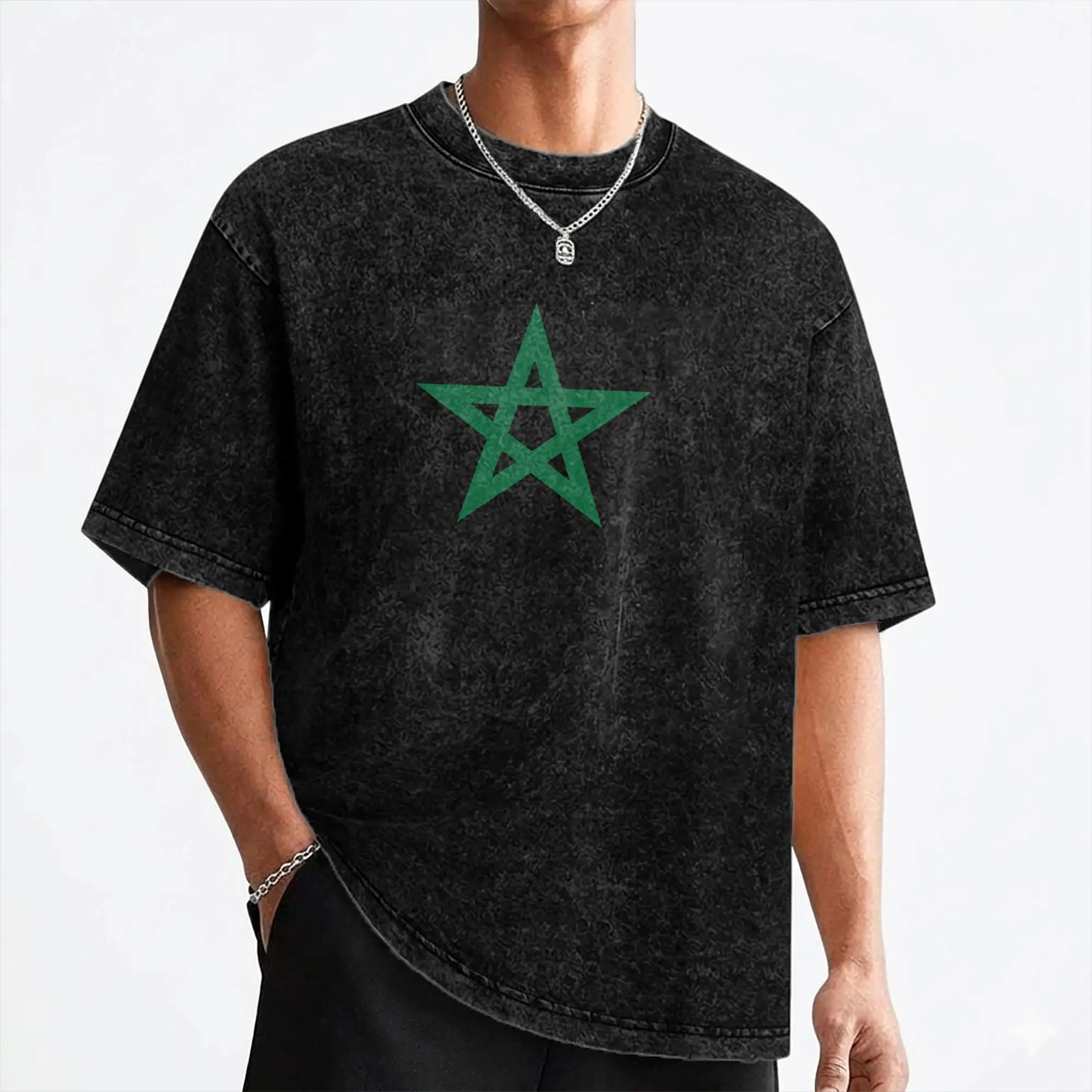 Washed T Shirts Morocco Flag Hip Hop Fashion T-Shirt Harajuku Moroccan Streetwear Short Sleeve Printed Tee Shirt for Men Women