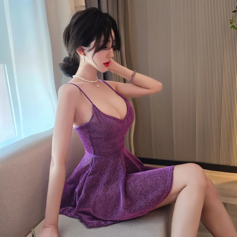 

Sexy Shiny Women Romantic Maxi Dresses Glamorous Uniforms Club Seduction Dresses Intimate Babydoll New Dresses Lencería Hot Xxx