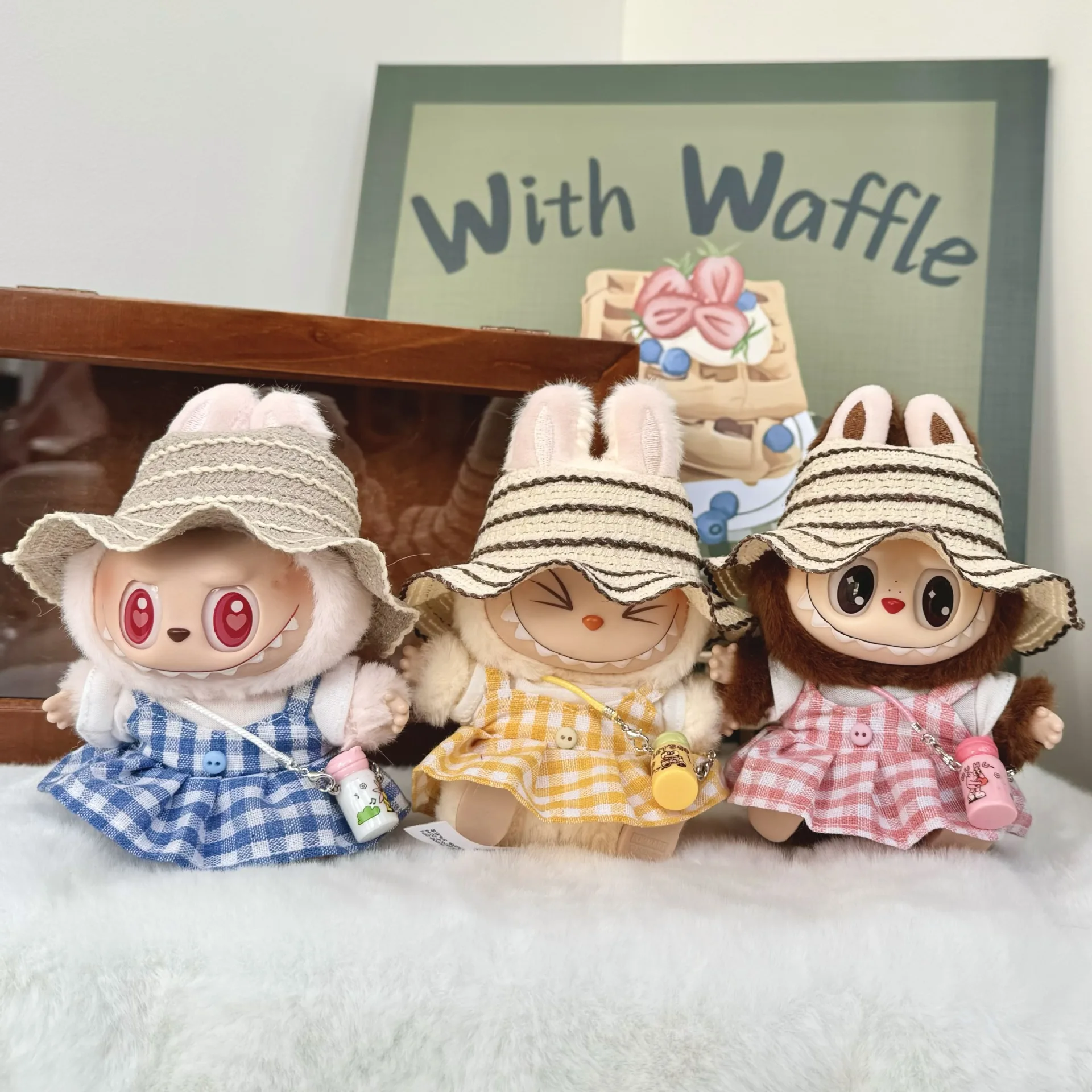 

Labubu 1-3 Gen Doll Outfits | Camping Picnic Set | Spring Straw Hat & Dress | Sitting Party Cute Dress-Up
