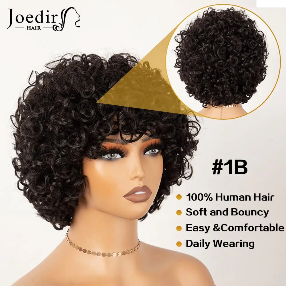 Pixie Cut Highlight Kinky Curly Short Bob Wigs Human Hair For Black Women With Bangs Glueless Blonde Highlight Wig Afro  Wig