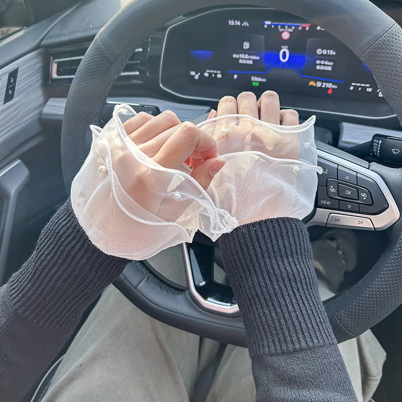 Manicotto a gomitolo staccabile da donna in pizzo con perle, copribraccio decorativo, guanto finto, accessorio per abbigliamento femminile