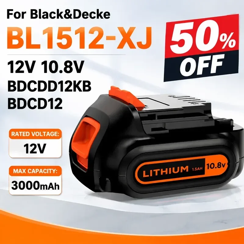 For Black & Decker BL1512-XJ Battery 12V 10.8V Replacement for BDCDD12KB BDCD12