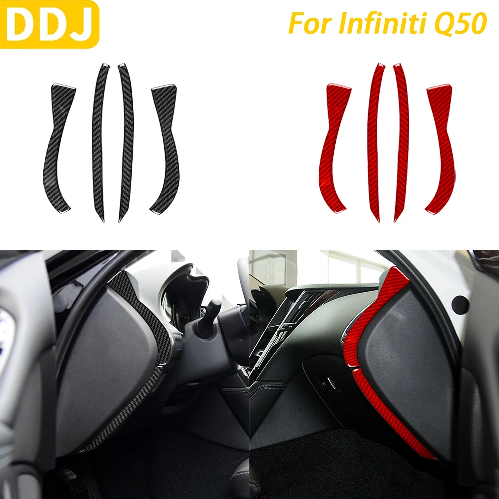 For Infiniti Q50 2014-2020 Car Accessories Carbon Fiber Dashboard Front Slot Side Panel Trim Strips Interior Decoration Sticker