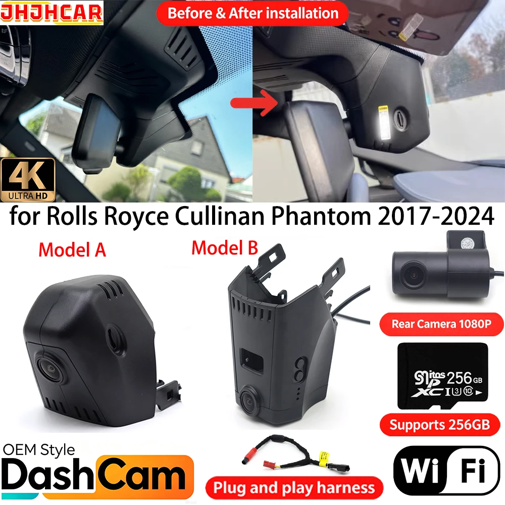 for Rolls Royce Cullinan Phantom 2017-2024 Wifi OEM DVR 4K Dash Cam Front Rear Camera Night Vision Video Recorder Loop Recording
