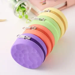 Round Silicone Coin Bags Soft Small Designer Zipper Coin Money Wallet Mini Coin Purse Pouch Ear Ring Earphone Storage Bags Solid