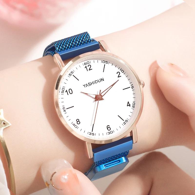 YASHIDUN ساعات نسائية شبكة من الاستانلس استيل حزام ساعة كوارتز مضيئة ساعة مزدوجة للإناث ساعة اليد Montre فام Relogio