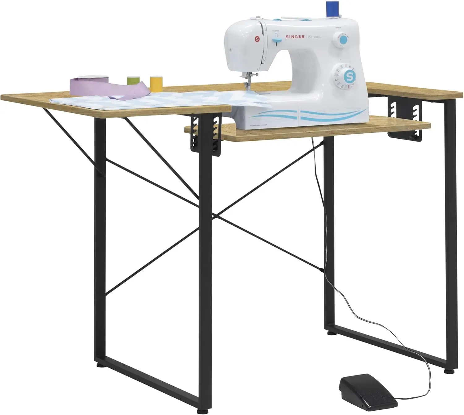 Dart Wood/Metal Multipurpose Machine Table Workstation Desk with Folding Top for Crafts, Sewing, Computers, Laptops, Games