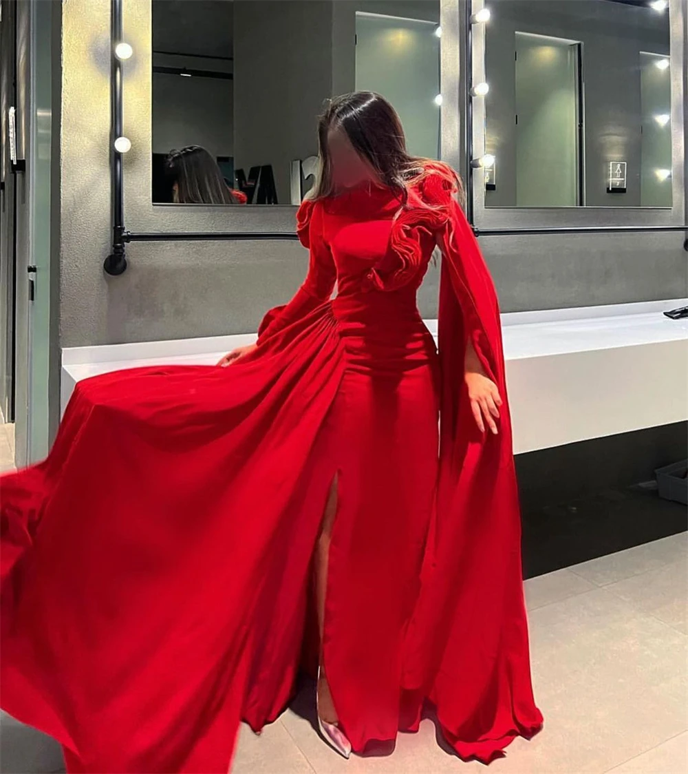 

Prom Dresses Exquisite High Collar Sheath Cocktail Fold Satin Occasion Evening Gown vestidos para graduación mujer juveniles