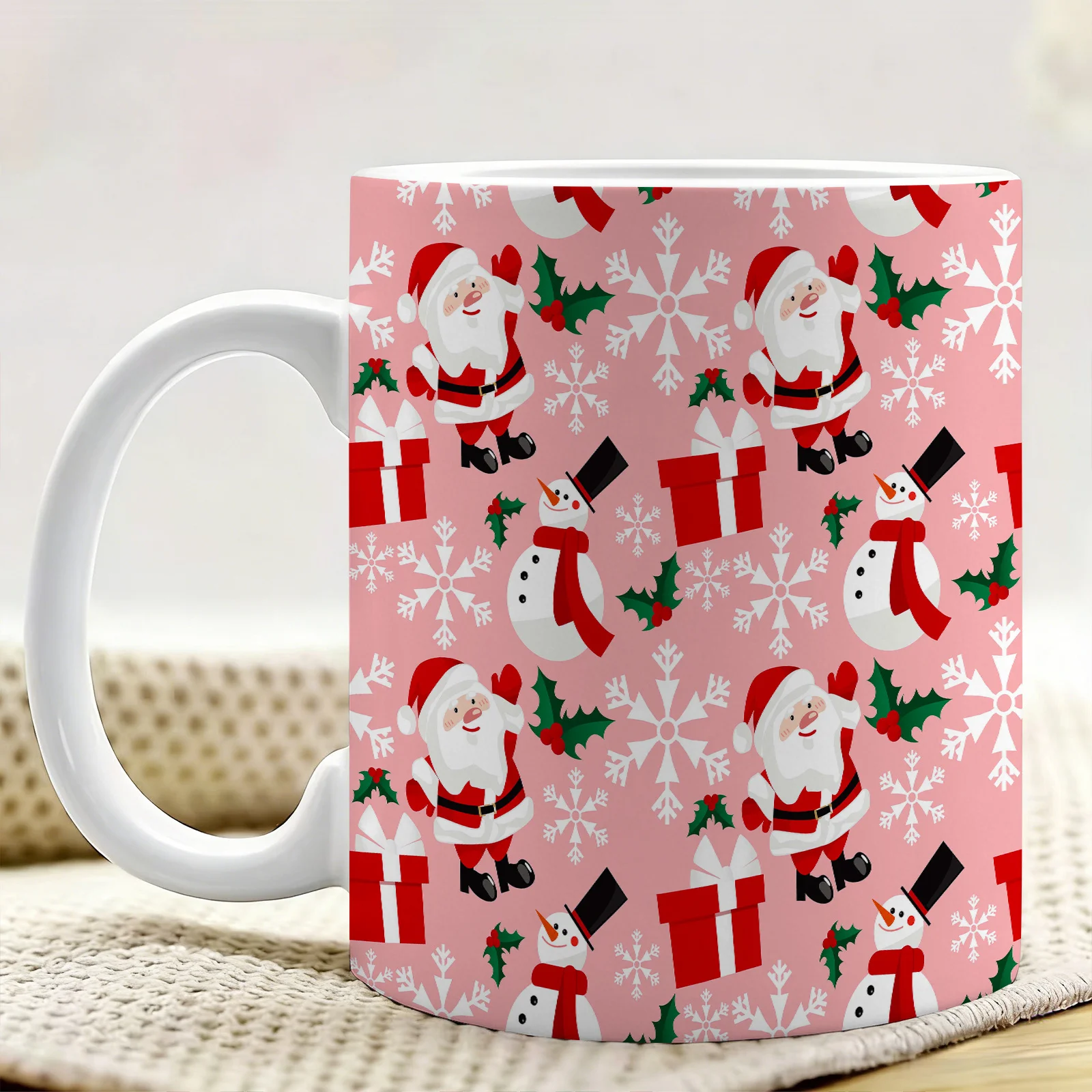 1pc Christmas Elements Ceramic Coffee Mug with Double-sided Pattern Design, Reusable and Easy to Hand Wash, 11oz Stylish Ceramic Cup for Home Decor or Office Use, Ideal Gift for Friends