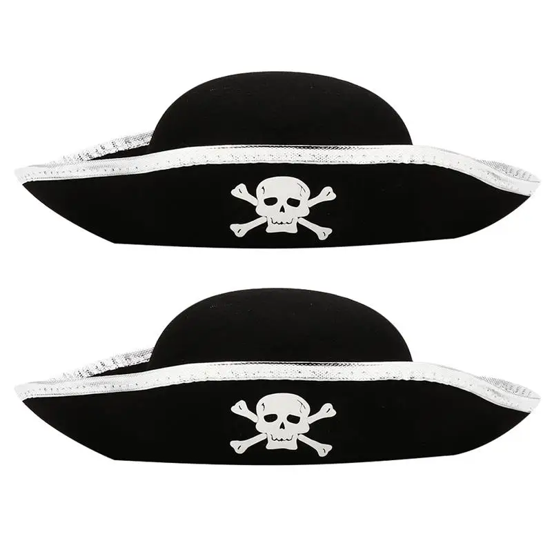 2 pçs chapéus de pirata halloween crânio padrão pirata traje festa chapéu vestir-se cosplay adereços halloween pirata boné 1pc 1pc criança