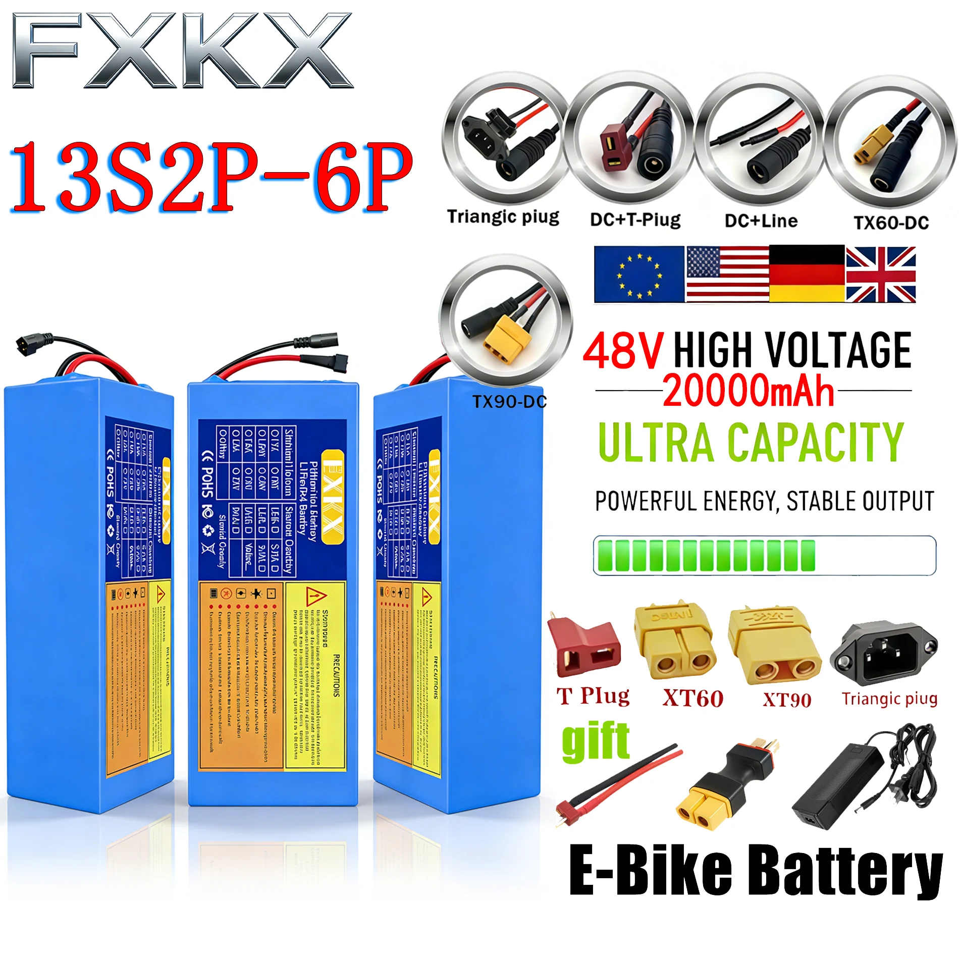

brand new 48V 10Ah 25Ah 30Ah 18650 13S3P 13S5P Lithium battery With BMS 500-1000W For 48V E-Scooter Li-ion Battery Pack