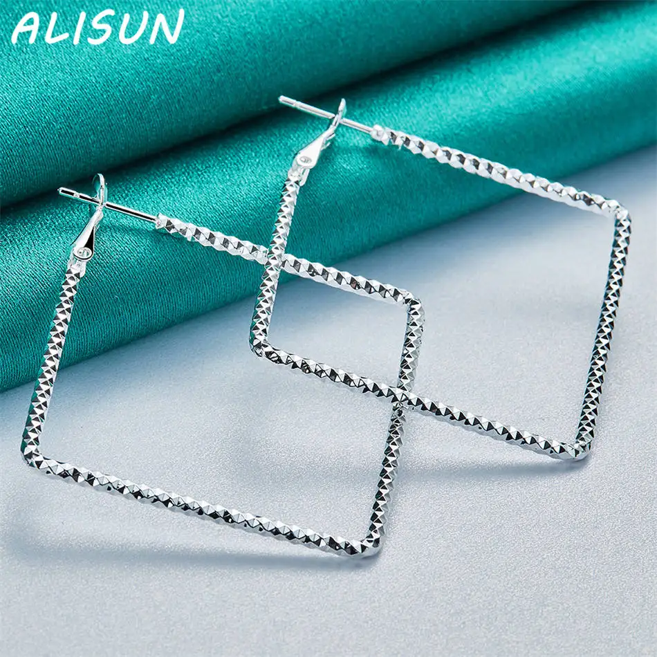 ALISUN 925 فضة 50 مللي متر ساحة هوب أقراط للنساء مجوهرات الأزياء سحر نعمة الزفاف المشاركة اكسسوارات