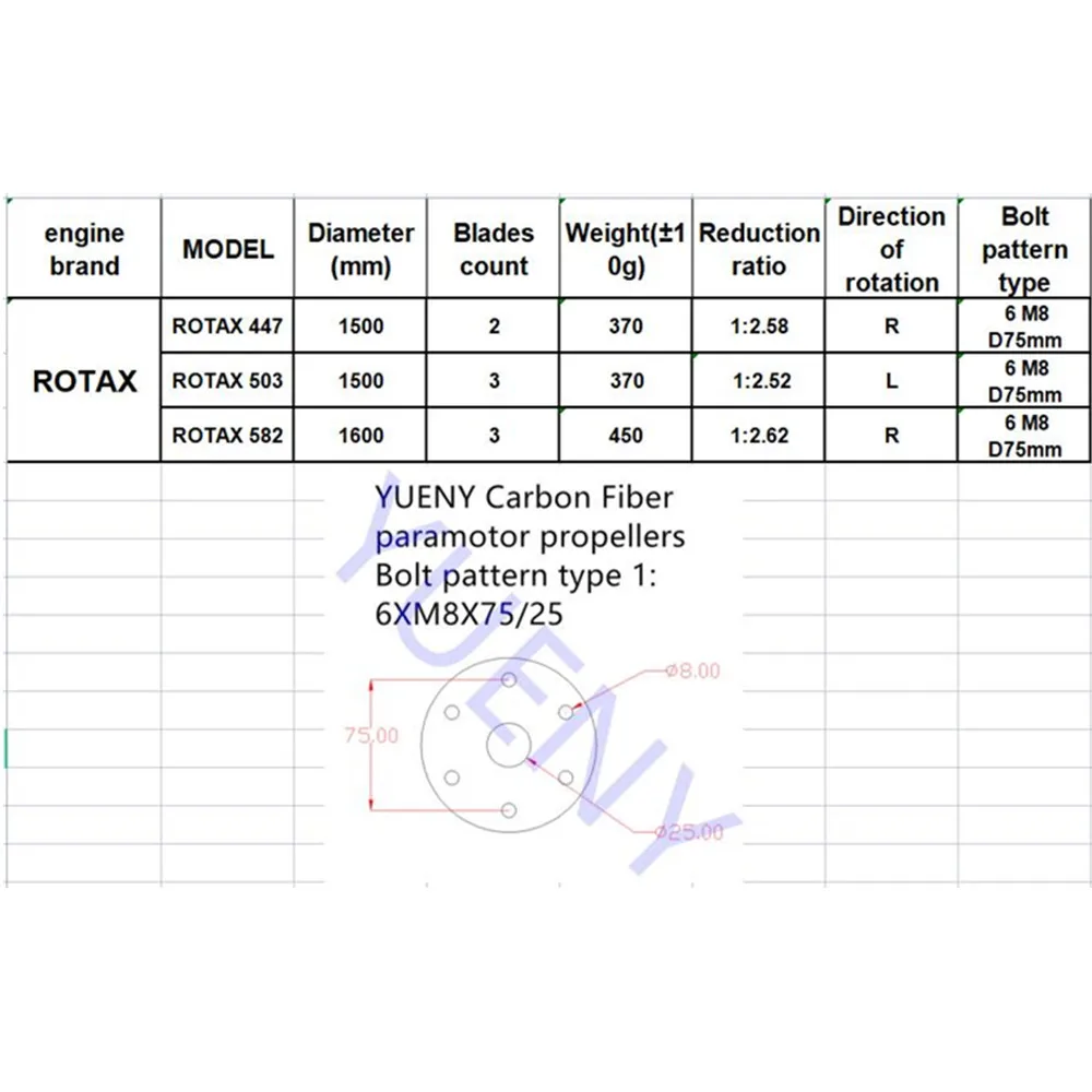 rotax engine 582 503 447 aircraft propellers  paramotor props carbon fiber powered paragliding propellers YUENY