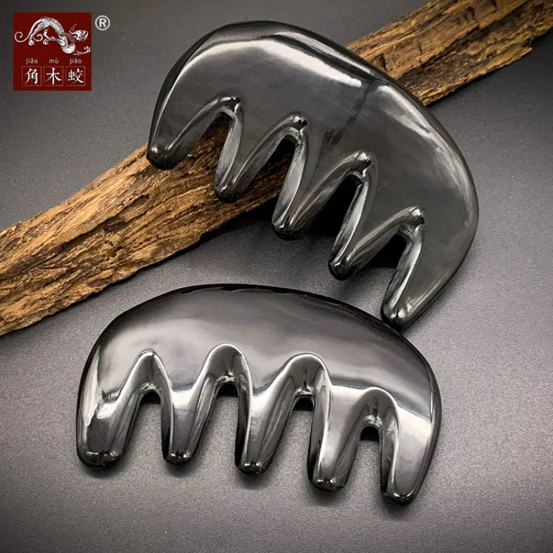 Horned buffalo horn for massage and beauty, five- , large-tooth comb