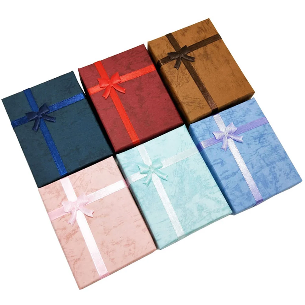 Juego de caja de joyería de 12 Uds con diseño de lazo de satén para collares, pulseras, pendientes, 4 colores (rosa, azul, morado), regalo Premium