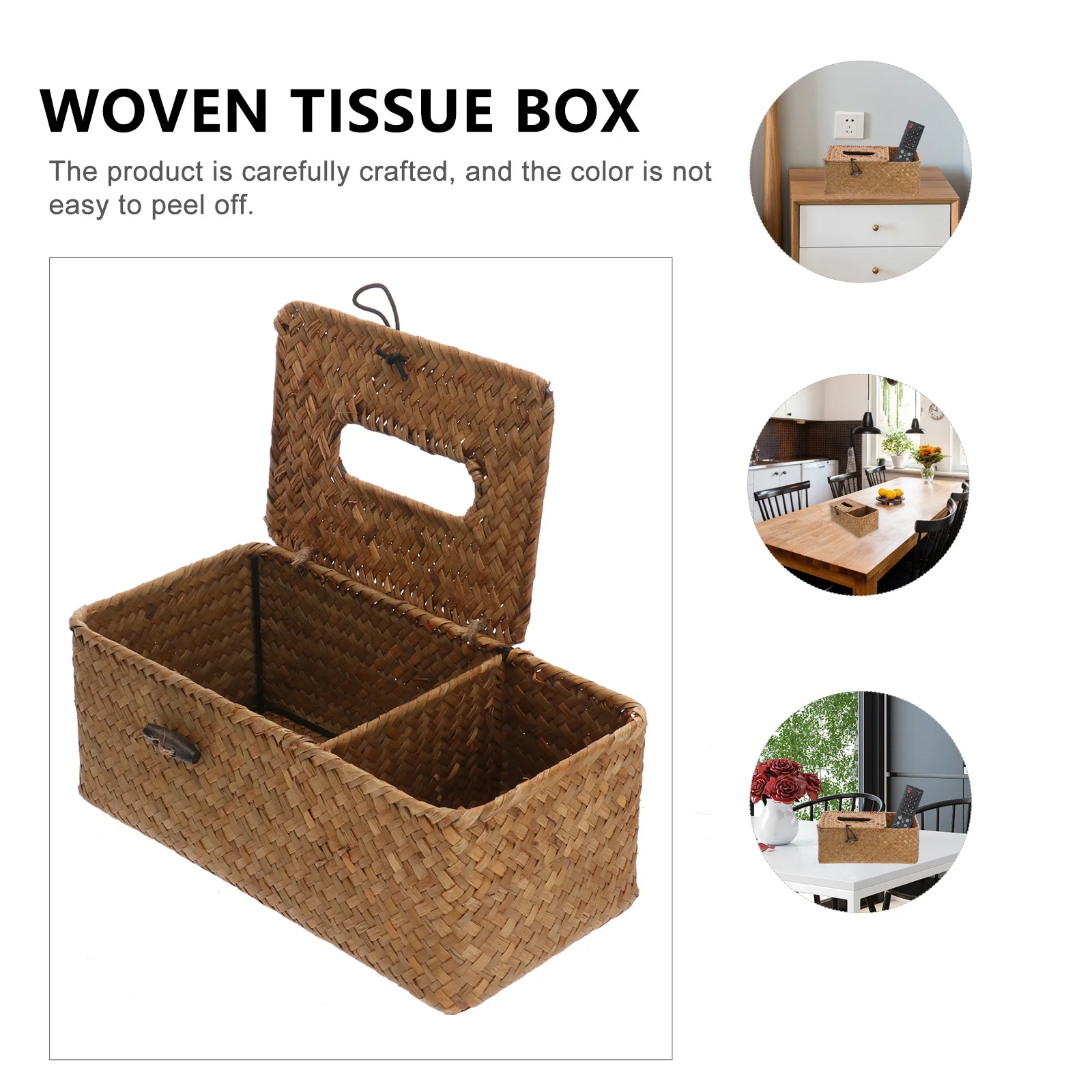 

1Pcs Seaweed Tissue Box Delicate Woven Storage Box Multi-Function Desktop Organizer Home Decoration Remote Controller Holder