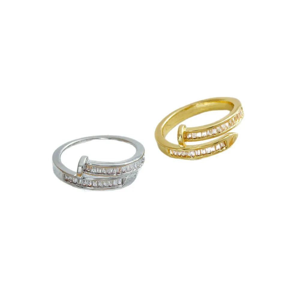 

This is a latest unique, light luxury and niche design of a women's zircon ring with an open ring and a cool style.