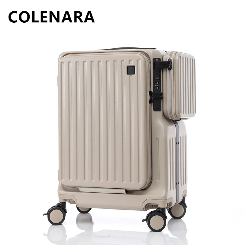 COLENARA Carry-on Travel Luggage Front Opening Laptop Boarding Case 20 Inch USB Charging Trolley Case Women\'s Cabin Suitcase